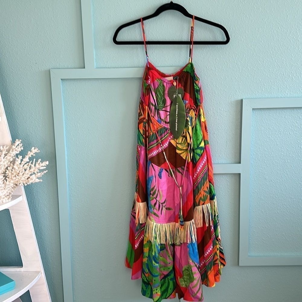 NWT Anthropologie FARM RIO‎ Palila Fringed Tropical Midi Dress Small Petite NWT